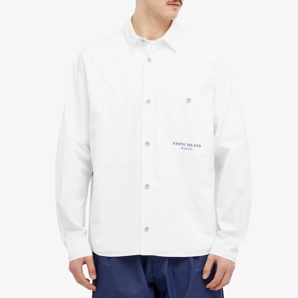 Stone Island Men's Marina Cotton Canvas Shorts Sleeve Shirt White